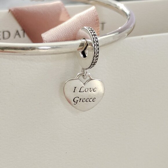 Pandora Jewelry - Pandora I Love Greece Dangle Exclusive Heart Charm Pendant S925 Silver with box